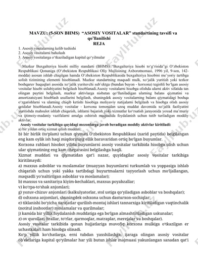 "asosiy vositalar standartining tavsifi va qo’llanilishi" — DOC