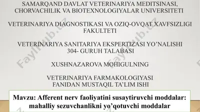 veterinariya farmaoklogiyasi fanidan mustaqil ta'lim ishi — PPTX