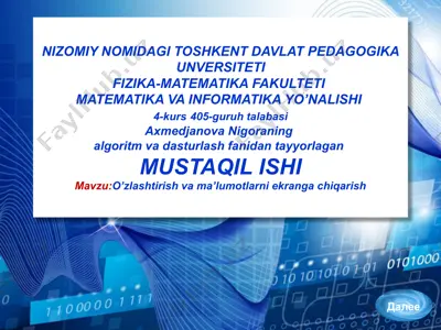 algoritm va dasturlash fanidan mustaqil ishim — PPTX