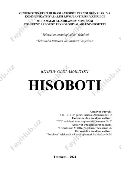 televizion texnologiyalari bitiruv isi — DOCX