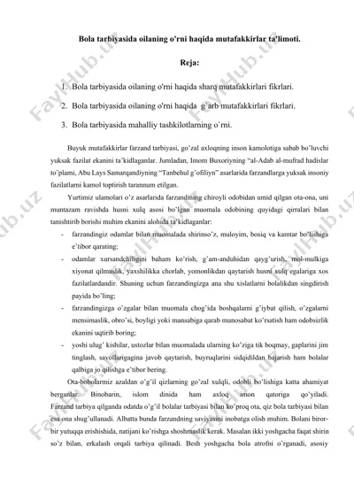 bola tarbiyasida oilaning o'rni haqida mutafakkirlar ta'limoti — DOCX