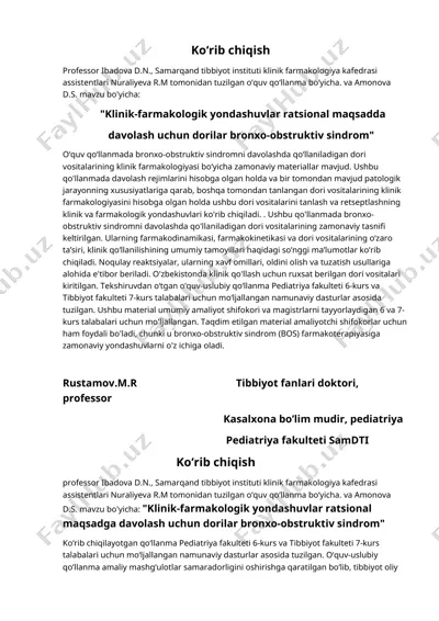 klinik-farmakologik yondashuvlar ratsional maqsadda davolash uchun dorilar bronxo-obstruktiv sindrom — DOCX