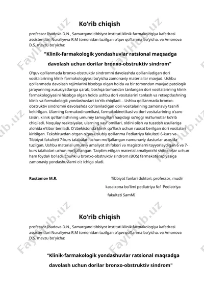 klinik-farmakologik yondashuvlar ratsional maqsadga davolash uchun dorilar bronxo-obstruktiv sindrom — DOCX