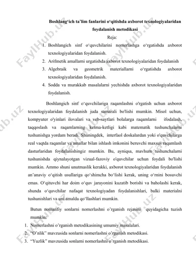 boshlang‘ich ta’lim fanlarini o‘qitishda axborot texnologiyalaridan foydalanish metodikasi — DOCX