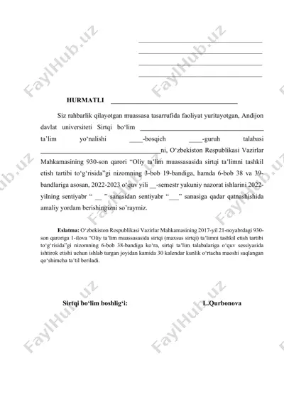 o‘quv yili __-semestr yakuniy nazorat ishlarini amalga oshirish uchun amaliy yordam — DOCX