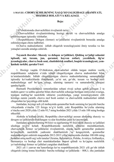 chorvachilikning xalq xo‘jaligidagi ahmiyati, hozirgi holati va kelajagi — DOCX