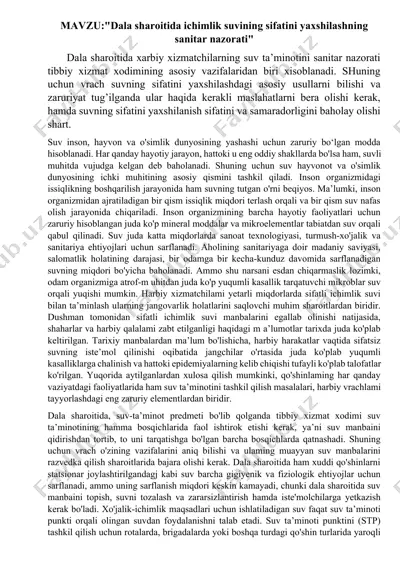 suv taminoti va sifatini yaxshilash — DOCX