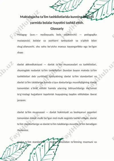 bolalar hayoti tashkil etish — DOCX