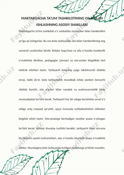 maktabgacha ta'lim tashkiloting oila bilan ishlashning asosiy shakllari — DOCX