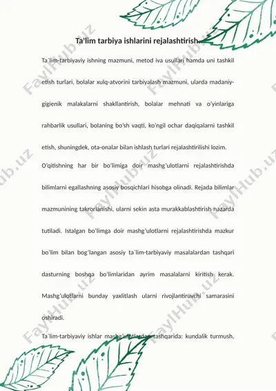 ta'lim tarbiya rejasi — DOCX