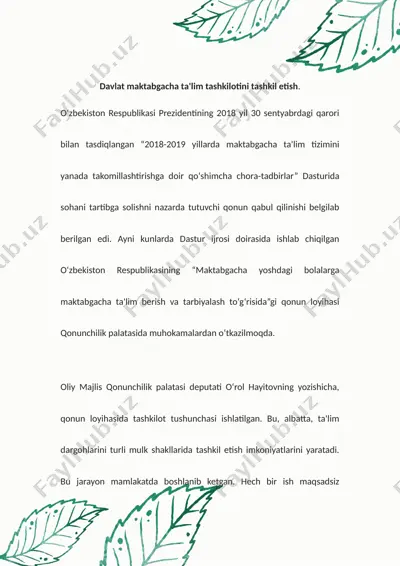 davlat maktabgacha ta'lim tashkilotini tashkil etish — DOCX