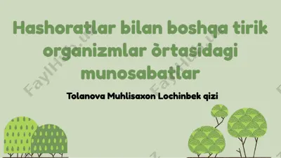 hashoratlar bilan boshqa tirik organizmlar òrtasidagi munosabatlar — PPTX