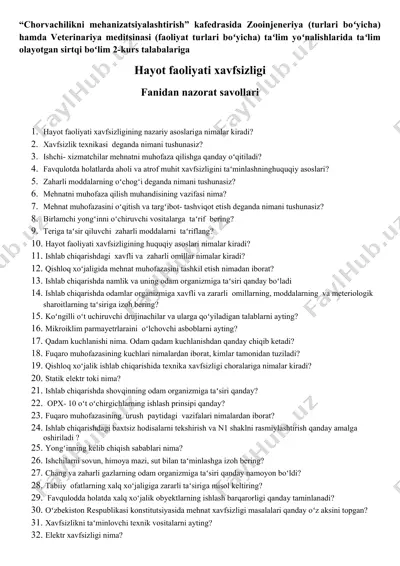 hayot faoliyati xavfsizligi — DOC