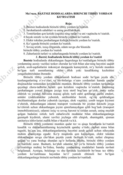 birinchi tibbiy yordam ko'rsatish jarayoni — DOCX