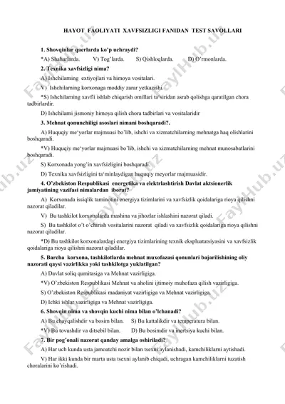 hayot fаоliyati хаvfsizligi fаnidan test savollari — DOCX