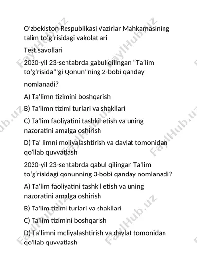 o’zbekiston respublikasi vazirlar mahkamasining talim to’g’risidagi vakolatlari — DOCX
