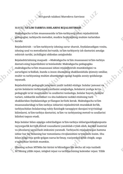 ta'lim-tarbiya ishlarini rejalashtirish — DOCX