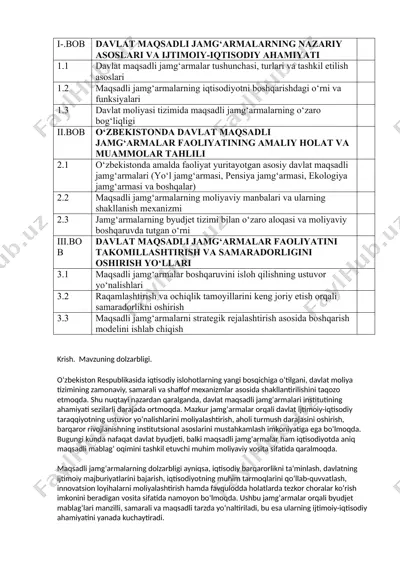 davlat maqsadli jamg‘armalarning nazariy asoslari va ijtimoiy-iqtisodiy ahamiyati — DOCX