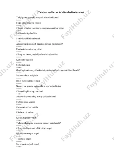 tadqiqot usullari va ko‘nikmalari fanidan test — DOCX