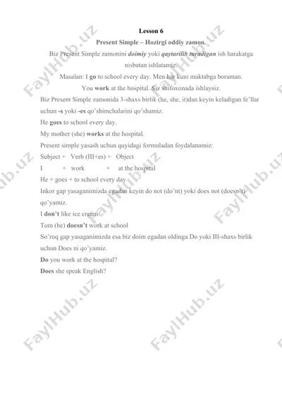 present simple – hozirgi oddiy zamon — DOCX