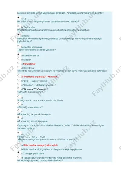 kompyuter savollari — DOCX
