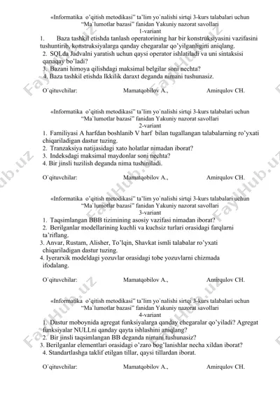 informatika o’qitish metodikasi — DOCX