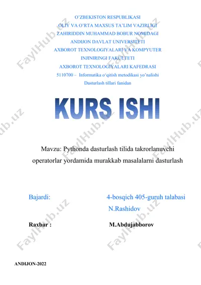 pythonda dasturlash tilida takrorlanuvchi operatorlar yordamida murakkab masalalarni dasturlash — DOCX