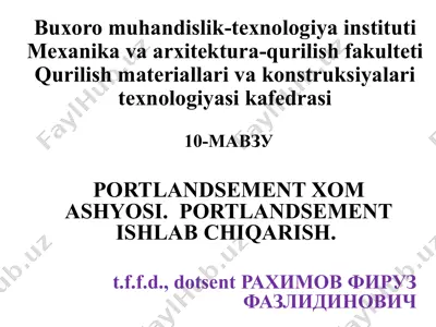 portlandsement xom ashyosi — PPTX