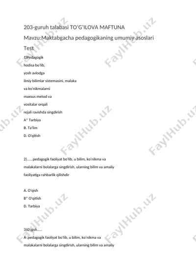 maktabgacha pedagogikaning umumiy asoslari — DOCX