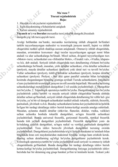 mexanika tsexi rejalashtirish — DOCX