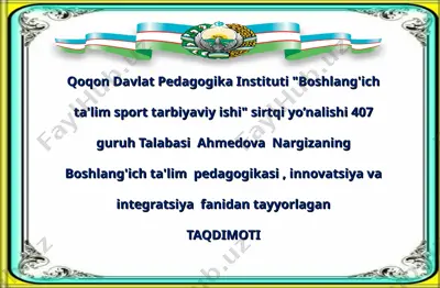 boshlang'ich ta'lim sport tarbiyaviy ishi — PPT
