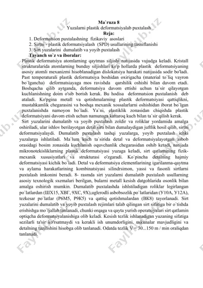 yuzalarni plastik deformatsiyalab puxtalash — DOCX