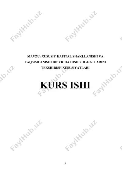xususiy kapital shakllanishi va taqsimlanishi bo‘yicha hisob hujjatlarini tekshirish xususiyatlari — DOCX