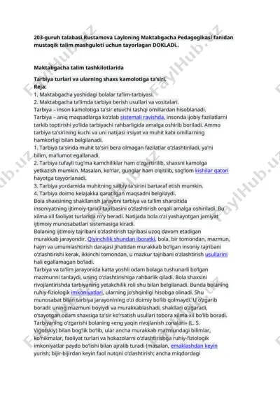 rustamova layloning maktabgacha pedagogikasi fanidan doklad — DOCX