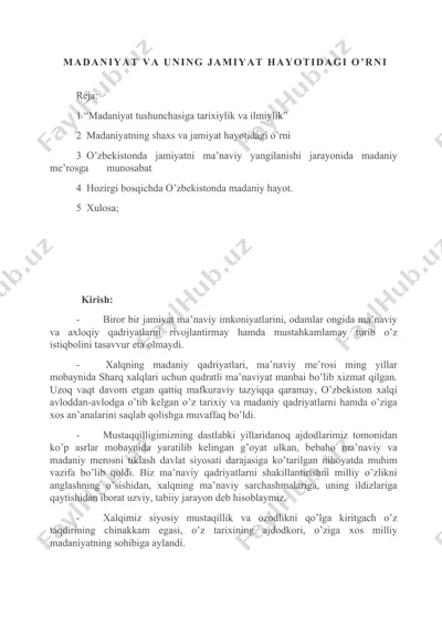 madaniyat va uning jamiyat hayotidagi o’rni — DOCX