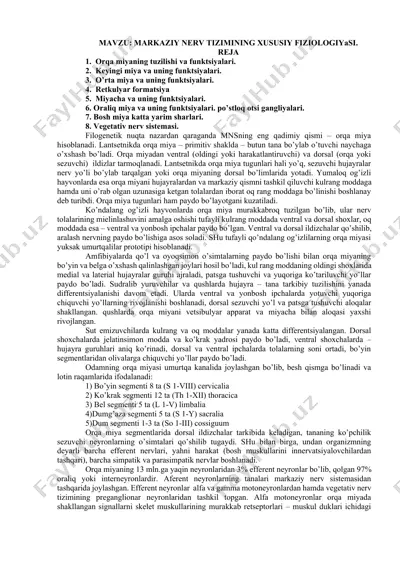 markaziy nerv tizimining xususiy fiziologiyasi — DOCX