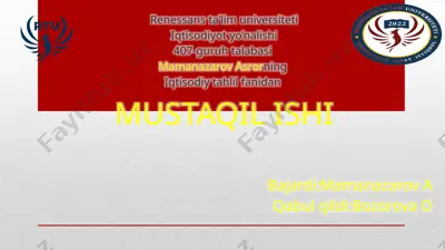 iqtisodiy tahlil fanidan mustaqil ishi — PPTX