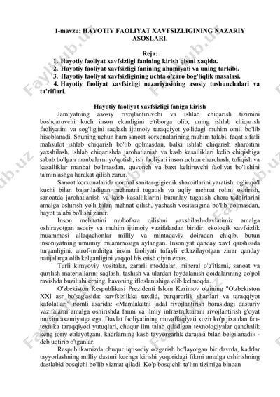 hayotiy faoliyat xavfsizligi faniga kirish — DOCX