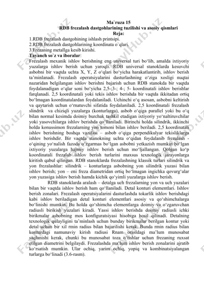 rdb frezalash dastgohlarining tuzilishi va asosiy qismlari — DOCX