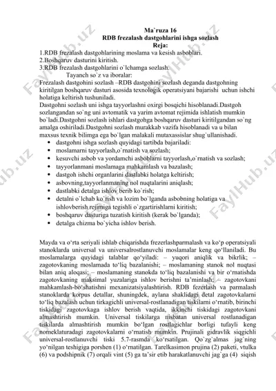 rdb frezalash dastgohlarini ishga sozlash — DOCX