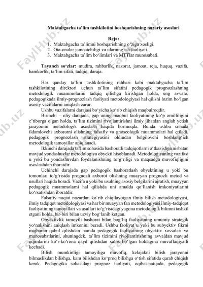 maktabgacha ta'lim tashkilotini boshqarishning nazariy asoslari — DOCX