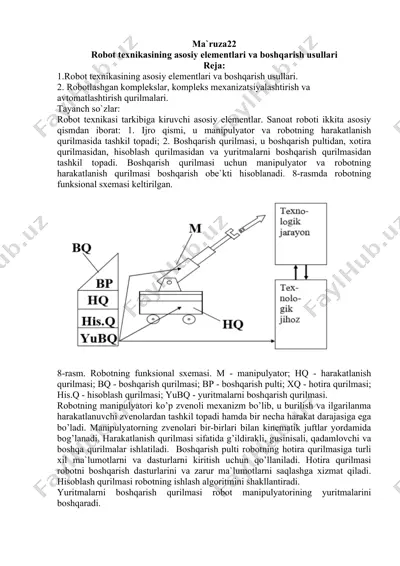 robot texnikasi asosiy elementlari va boshqarish usullari — DOCX