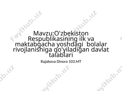 o'zbekiston respublikasining ilk va maktabgacha yoshdagibolalarrivojlanishigaqo'yiladigandavlattalablari — PPTX