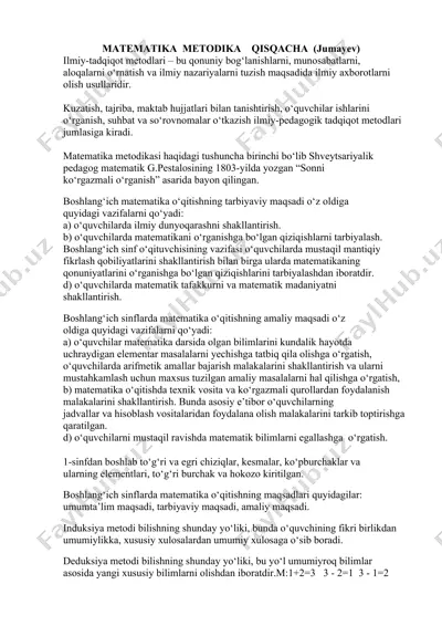 matematika metodikasi: qisqacha — DOCX