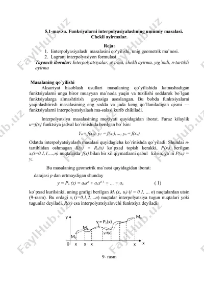interpolyatsiya masalasini interpolyasiyalashning umumiy masalasi — DOCX
