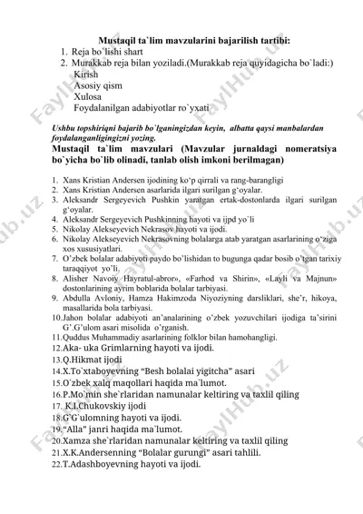 mustaqil ta'lim mavzularini bajarilish tartibi — DOCX
