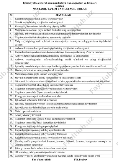 iqtisodiyotda axborot-kommunikatsiya texnologiyalari va tizimlari — DOCX