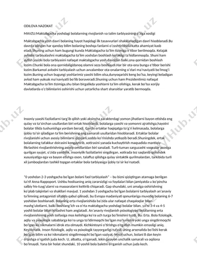 maktabgacha yoshdagi bolalarning rivojlanish va talim tarbiyasining o’ziga xosligi — DOCX