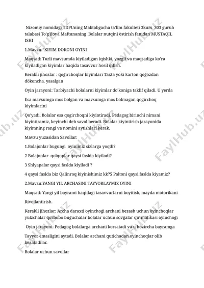 bolalar nutqini òstirish fanidan mustaqil ishi — DOCX