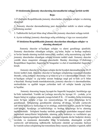 o'zbekistonda jismoniy shaxslarning daromadlarini soliqqa tortish tartibi — DOCX